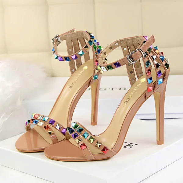Summer Women 11cm High Heels Rivets Studded Sandals Lady Sandles Stiletto Gladiator Pumps Stripper Fetish Open Toe Luxury Shoes - Image 13