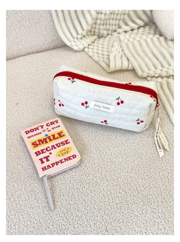 Quilted Cotton Ladies Travel Storage Bag Retro Cherry Women's Cosmetic Bags Cute Design Girls Pencil Case Makeup Bag Handbags - Image 42
