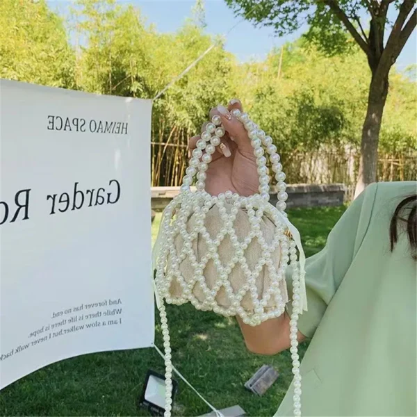 Fashion Lady Basket Handbag Summer Women's Shoulder Crossbody Bag Bohemia Travel Beach Bag Luxury Design Pearl Shopper Tote Bag - Image 18