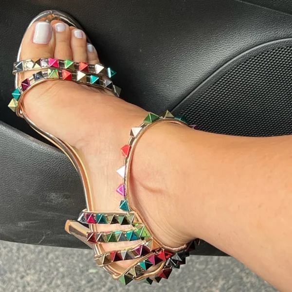 Summer Women 11cm High Heels Rivets Studded Sandals Lady Sandles Stiletto Gladiator Pumps Stripper Fetish Open Toe Luxury Shoes - Image 2