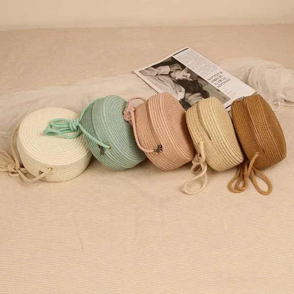 Round Straw Bag Women Woven Beach Crossbody Bag for Ladies Cute Shoulder Rattan Handmade Knitted Candy Color Small Handbag - Image 15