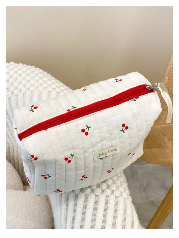 Quilted Cotton Ladies Travel Storage Bag Retro Cherry Women's Cosmetic Bags Cute Design Girls Pencil Case Makeup Bag Handbags - Image 33
