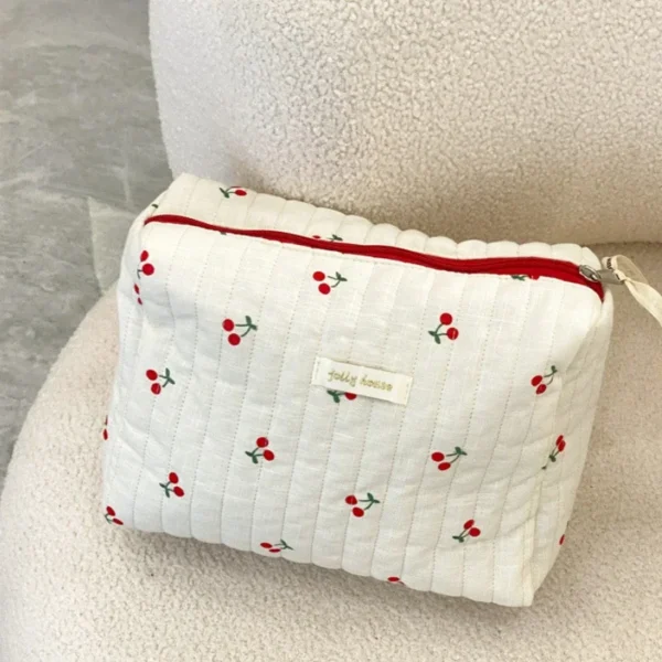 Quilted Cotton Ladies Travel Storage Bag Retro Cherry Women's Cosmetic Bags Cute Design Girls Pencil Case Makeup Bag Handbags - Image 20
