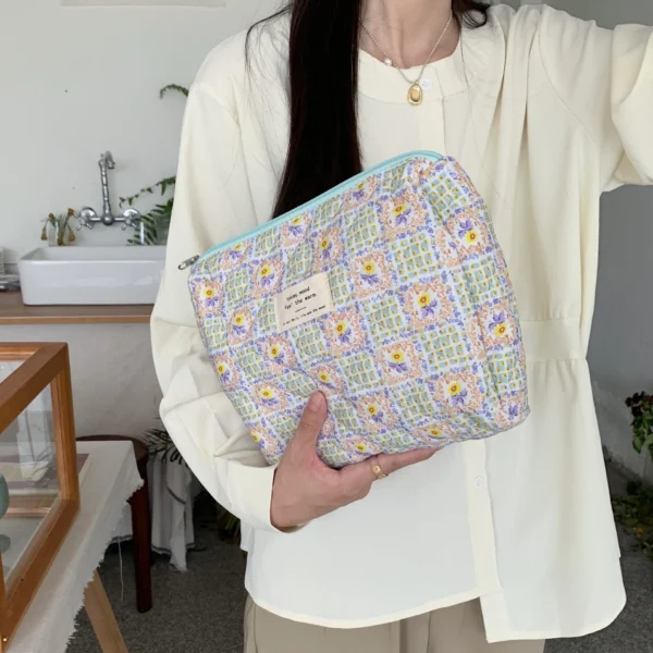 Quilted Cotton Ladies Travel Storage Bag Retro Cherry Women's Cosmetic Bags Cute Design Girls Pencil Case Makeup Bag Handbags - Image 11
