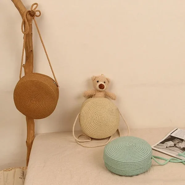 Round Straw Bag Women Woven Beach Crossbody Bag for Ladies Cute Shoulder Rattan Handmade Knitted Candy Color Small Handbag - Image 14