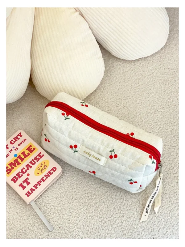 Quilted Cotton Ladies Travel Storage Bag Retro Cherry Women's Cosmetic Bags Cute Design Girls Pencil Case Makeup Bag Handbags - Image 41