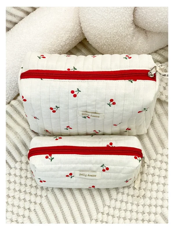 Quilted Cotton Ladies Travel Storage Bag Retro Cherry Women's Cosmetic Bags Cute Design Girls Pencil Case Makeup Bag Handbags - Image 25