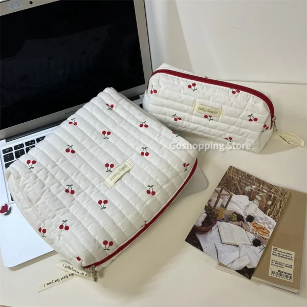 Quilted Cotton Ladies Travel Storage Bag Retro Cherry Women's Cosmetic Bags Cute Design Girls Pencil Case Makeup Bag Handbags - Image 28