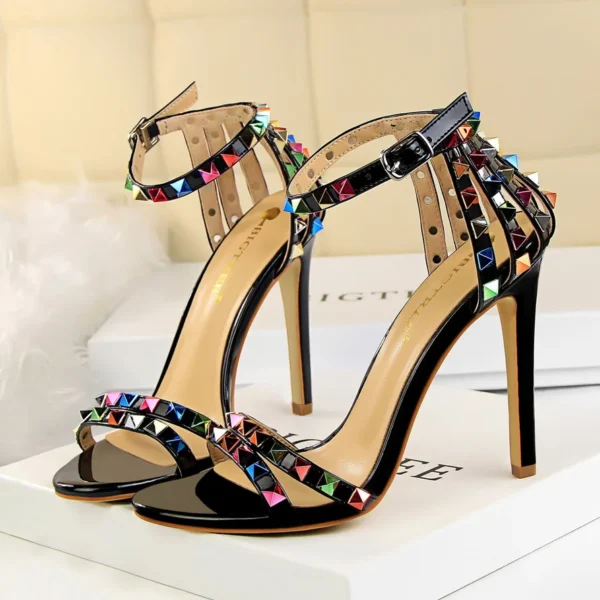 Summer Women 11cm High Heels Rivets Studded Sandals Lady Sandles Stiletto Gladiator Pumps Stripper Fetish Open Toe Luxury Shoes - Image 9