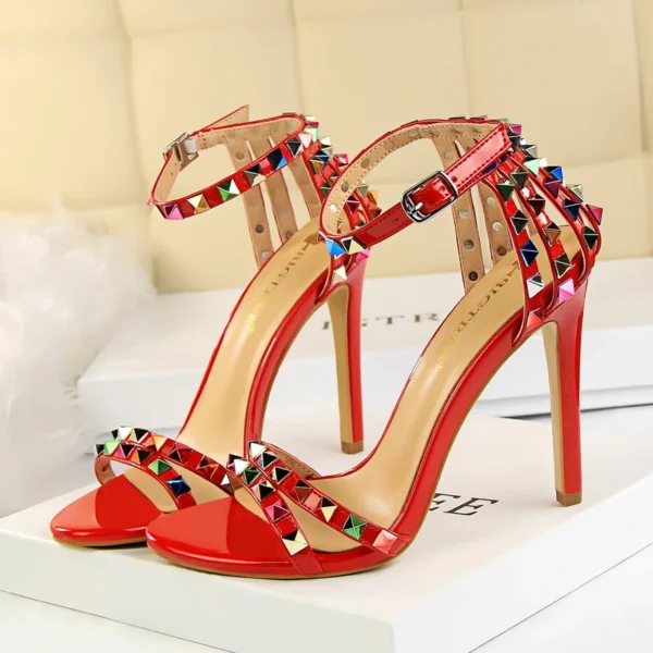 Summer Women 11cm High Heels Rivets Studded Sandals Lady Sandles Stiletto Gladiator Pumps Stripper Fetish Open Toe Luxury Shoes - Image 8