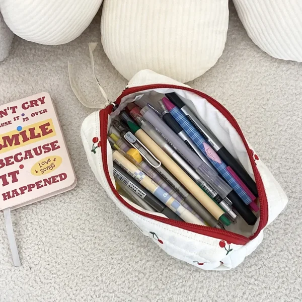 Quilted Cotton Ladies Travel Storage Bag Retro Cherry Women's Cosmetic Bags Cute Design Girls Pencil Case Makeup Bag Handbags - Image 5