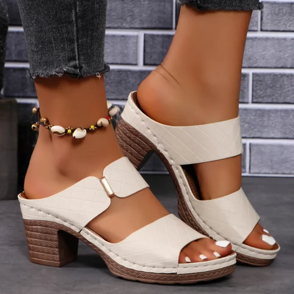 Women Summer Lightweight Hollow Sandals High Heels New Dress Chunky Open Toe Slippers Female 2024 Casual Slingback Slides Shoes - Image 6