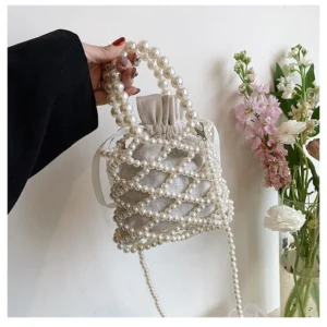 Fashion Lady Basket Handbag Summer Women's Shoulder Crossbody Bag Bohemia Travel Beach Bag Luxury Design Pearl Shopper Tote Bag