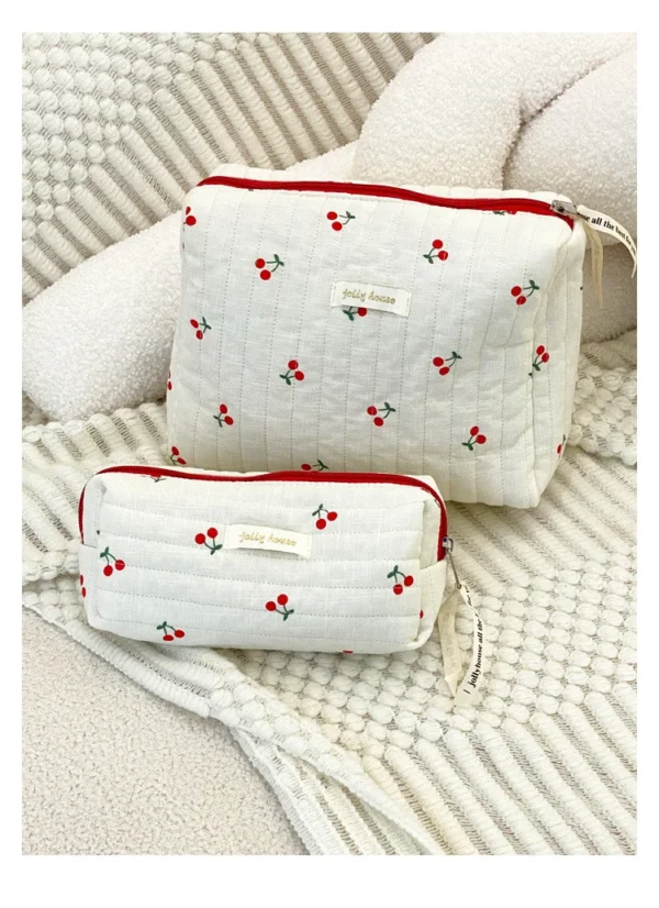 Quilted Cotton Ladies Travel Storage Bag Retro Cherry Women's Cosmetic Bags Cute Design Girls Pencil Case Makeup Bag Handbags - Image 23