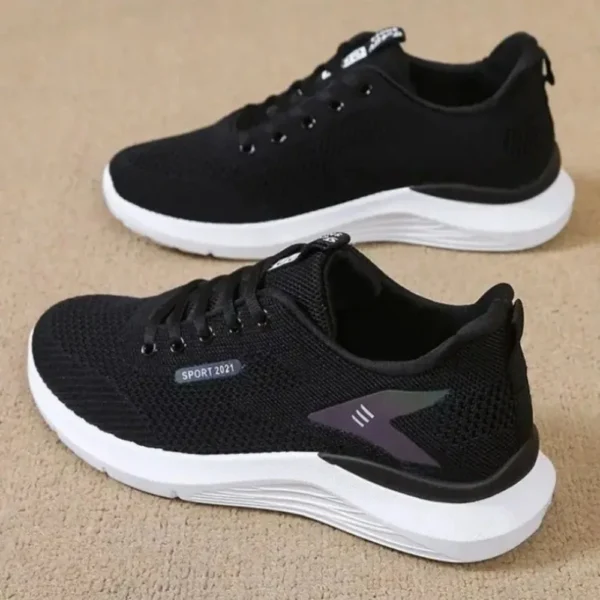 2025 New Women's Summer Thin Bottom Breathable Sports Shoes Black Air Mesh Lightweight Casual Walking Shoes Lace-up Casual - Image 2