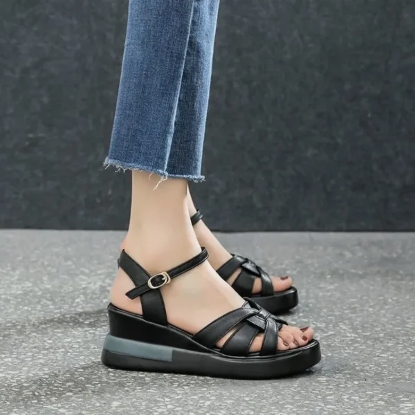 2024 Summer NewWomen's Sandals Casual Retro Hollow Button Sandals Women's Open-toe Sandals Fashion Comfortable Slope Heel Sandal - Image 2