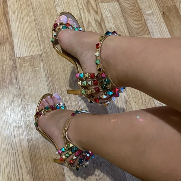 Summer Women 11cm High Heels Rivets Studded Sandals Lady Sandles Stiletto Gladiator Pumps Stripper Fetish Open Toe Luxury Shoes - Image 6
