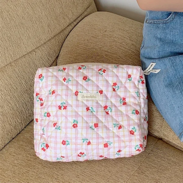 Quilted Cotton Ladies Travel Storage Bag Retro Cherry Women's Cosmetic Bags Cute Design Girls Pencil Case Makeup Bag Handbags - Image 8