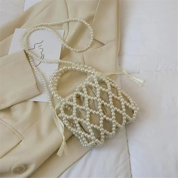Fashion Lady Basket Handbag Summer Women's Shoulder Crossbody Bag Bohemia Travel Beach Bag Luxury Design Pearl Shopper Tote Bag - Image 2