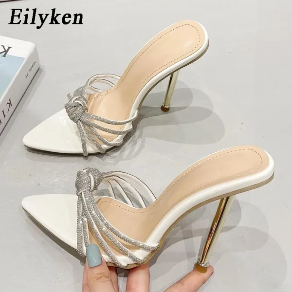 Eilyken Sexy High Heels Slipper Women Summer Fashion CRYSTAL Narrow Band Pointed Toe Slides Stripper Party Sandal Mule Shoes - Image 7