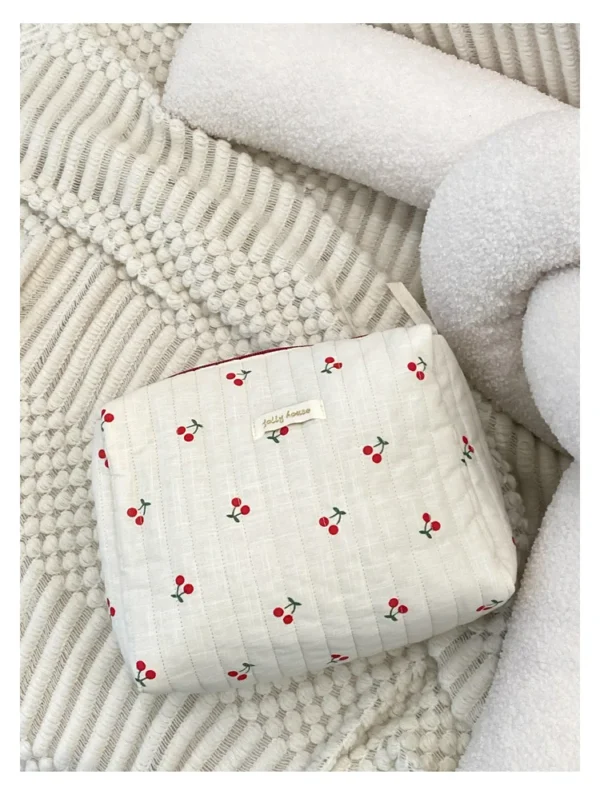 Quilted Cotton Ladies Travel Storage Bag Retro Cherry Women's Cosmetic Bags Cute Design Girls Pencil Case Makeup Bag Handbags - Image 31