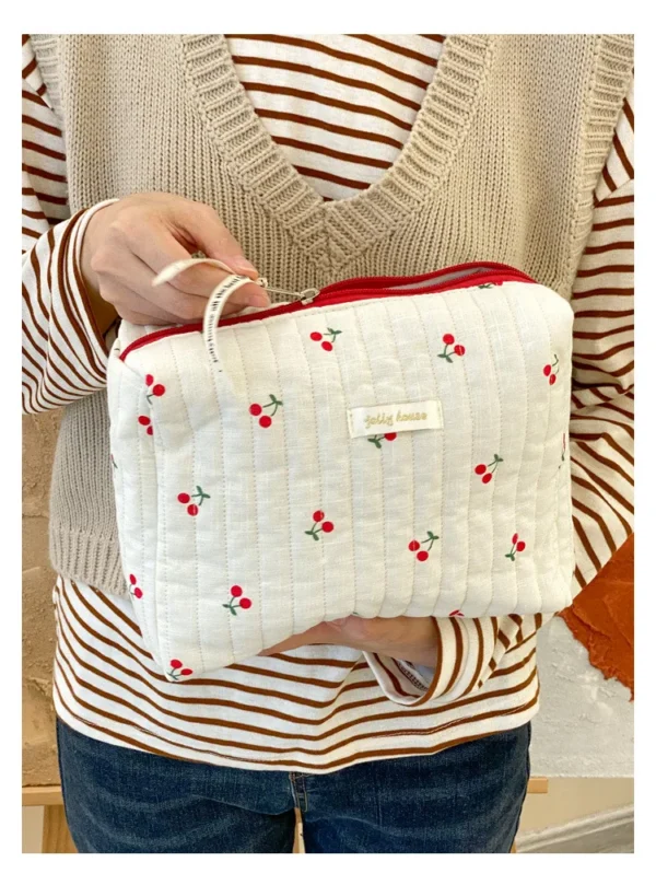 Quilted Cotton Ladies Travel Storage Bag Retro Cherry Women's Cosmetic Bags Cute Design Girls Pencil Case Makeup Bag Handbags - Image 35
