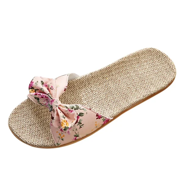 Ladies' Bohemian Style Bow Flower Linen Slippers Sandals Beach Shoes Home Shoes Beach Slippers Indoor Non Slip Shoes 2024 - Image 2
