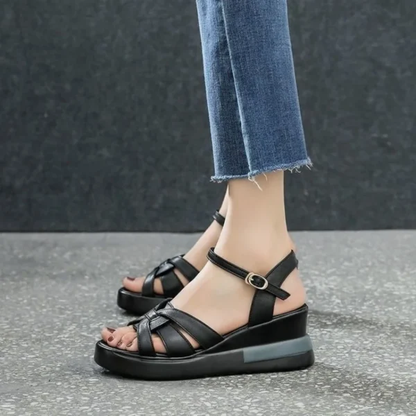 2024 Summer NewWomen's Sandals Casual Retro Hollow Button Sandals Women's Open-toe Sandals Fashion Comfortable Slope Heel Sandal - Image 3