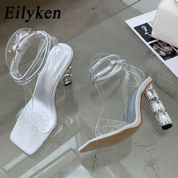 Eilyken Summer Crystal Embellished High Heel Sandals Women Diamond Open Toe Ankle Strap Silk Satin Rhinestone Banquet Shoes - Image 6