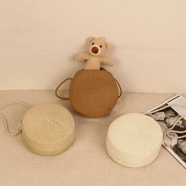Round Straw Bag Women Woven Beach Crossbody Bag for Ladies Cute Shoulder Rattan Handmade Knitted Candy Color Small Handbag - Image 12