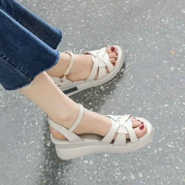 2024 Summer NewWomen's Sandals Casual Retro Hollow Button Sandals Women's Open-toe Sandals Fashion Comfortable Slope Heel Sandal - Image 4