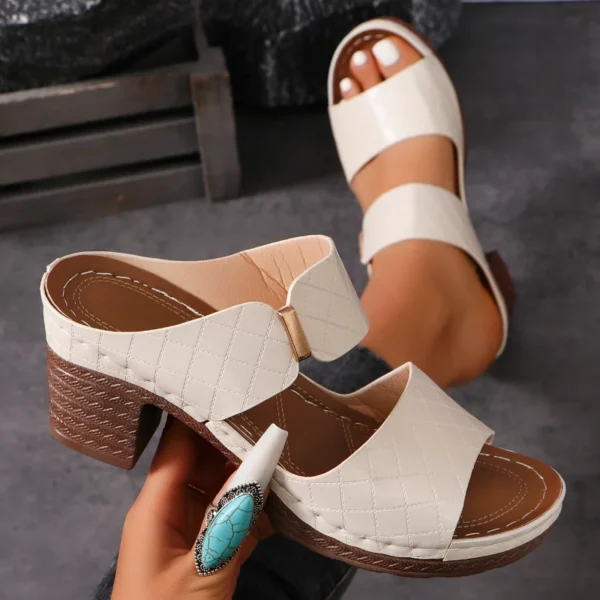 Women Summer Lightweight Hollow Sandals High Heels New Dress Chunky Open Toe Slippers Female 2024 Casual Slingback Slides Shoes - Image 4