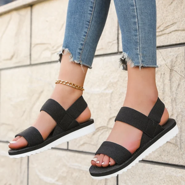 Women's fashion trend anti-slip wear comfortable matching color sole pure black shoelace flat sandals - Image 4