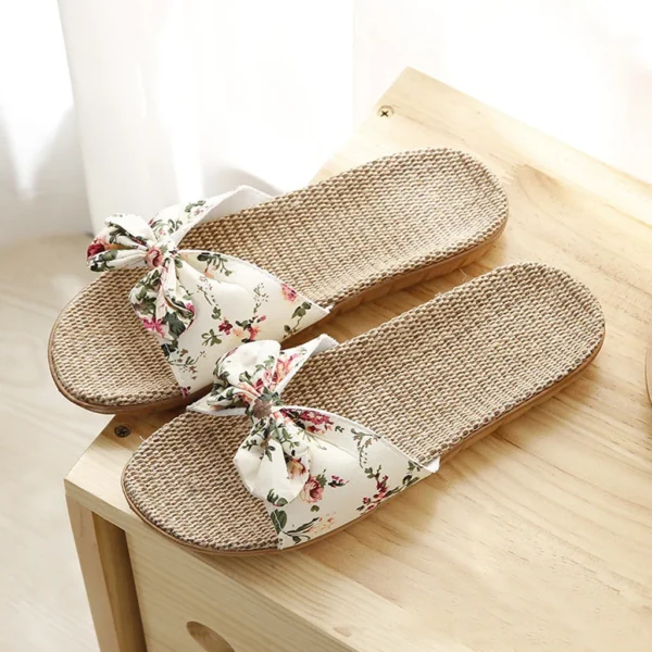 Ladies' Bohemian Style Bow Flower Linen Slippers Sandals Beach Shoes Home Shoes Beach Slippers Indoor Non Slip Shoes 2024 - Image 7