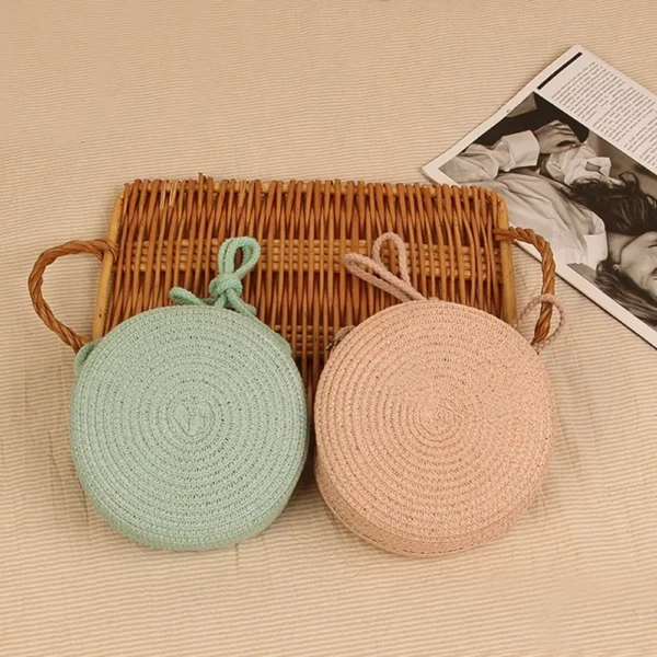Round Straw Bag Women Woven Beach Crossbody Bag for Ladies Cute Shoulder Rattan Handmade Knitted Candy Color Small Handbag - Image 16