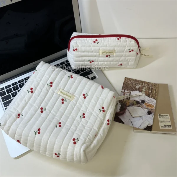 Quilted Cotton Ladies Travel Storage Bag Retro Cherry Women's Cosmetic Bags Cute Design Girls Pencil Case Makeup Bag Handbags - Image 30