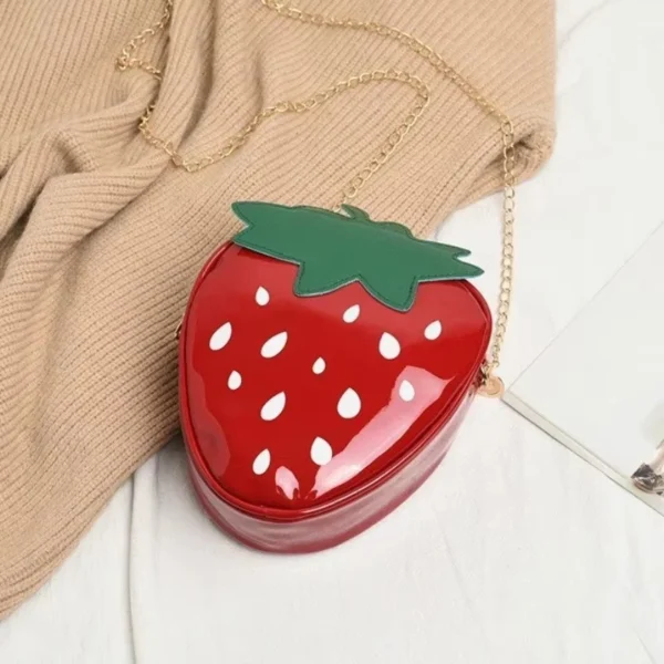 Women's Strawberrie Shape Crossbody Bag Patent Leather Summer Fashion Creative Fruit Chain Shoulder Bag for Girls - Image 2