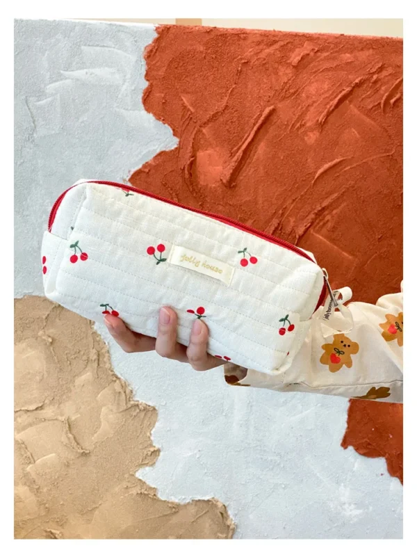 Quilted Cotton Ladies Travel Storage Bag Retro Cherry Women's Cosmetic Bags Cute Design Girls Pencil Case Makeup Bag Handbags - Image 43