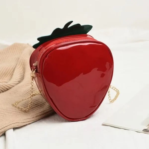Women's Strawberrie Shape Crossbody Bag Patent Leather Summer Fashion Creative Fruit Chain Shoulder Bag for Girls - Image 3