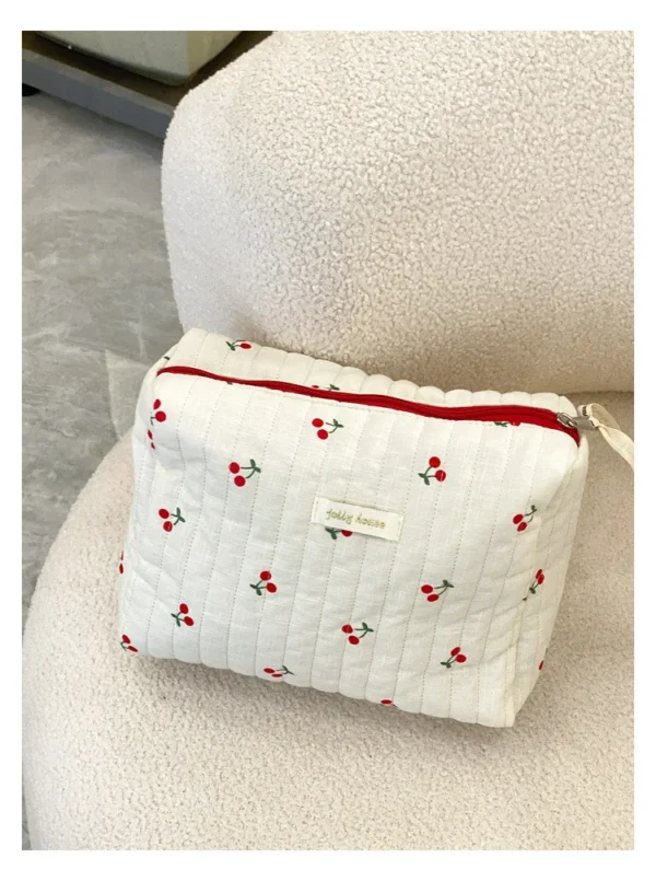 Quilted Cotton Ladies Travel Storage Bag Retro Cherry Women's Cosmetic Bags Cute Design Girls Pencil Case Makeup Bag Handbags - Image 34