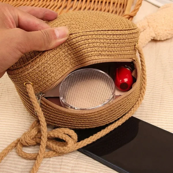 Round Straw Bag Women Woven Beach Crossbody Bag for Ladies Cute Shoulder Rattan Handmade Knitted Candy Color Small Handbag - Image 3