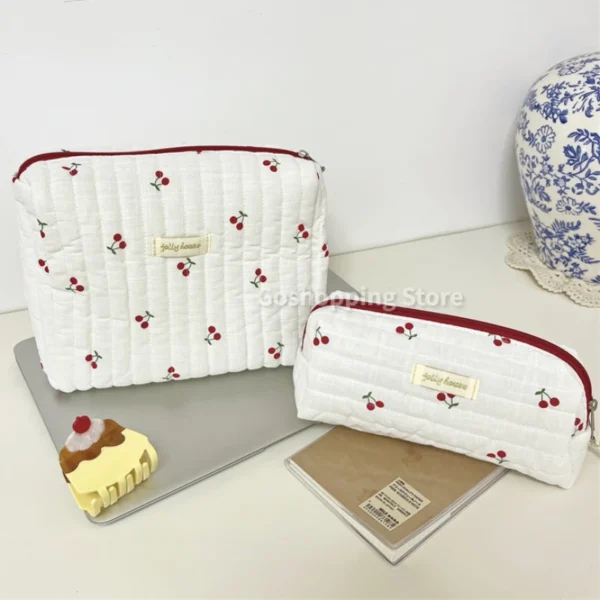 Quilted Cotton Ladies Travel Storage Bag Retro Cherry Women's Cosmetic Bags Cute Design Girls Pencil Case Makeup Bag Handbags - Image 29