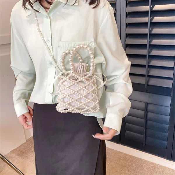 Fashion Lady Basket Handbag Summer Women's Shoulder Crossbody Bag Bohemia Travel Beach Bag Luxury Design Pearl Shopper Tote Bag - Image 14