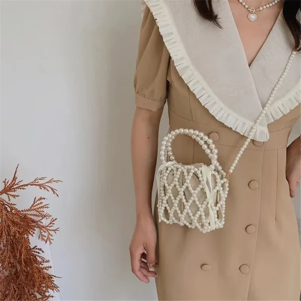 Fashion Lady Basket Handbag Summer Women's Shoulder Crossbody Bag Bohemia Travel Beach Bag Luxury Design Pearl Shopper Tote Bag - Image 19