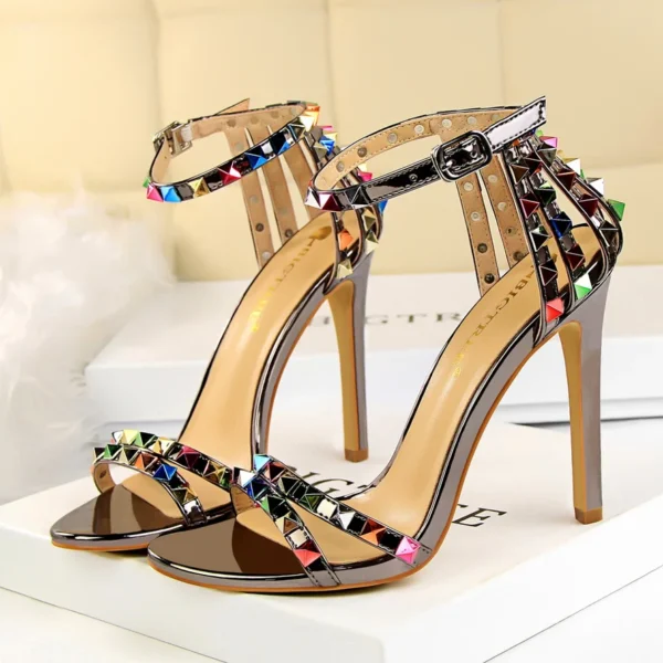 Summer Women 11cm High Heels Rivets Studded Sandals Lady Sandles Stiletto Gladiator Pumps Stripper Fetish Open Toe Luxury Shoes - Image 11