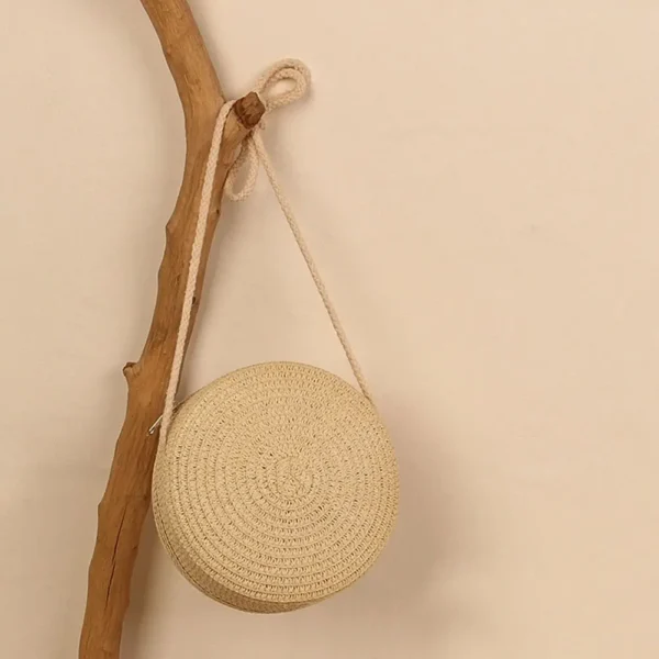 Round Straw Bag Women Woven Beach Crossbody Bag for Ladies Cute Shoulder Rattan Handmade Knitted Candy Color Small Handbag - Image 9