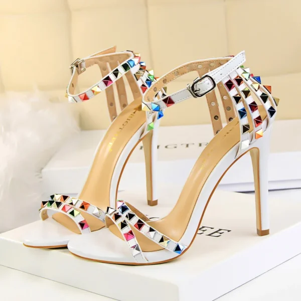 Summer Women 11cm High Heels Rivets Studded Sandals Lady Sandles Stiletto Gladiator Pumps Stripper Fetish Open Toe Luxury Shoes - Image 7