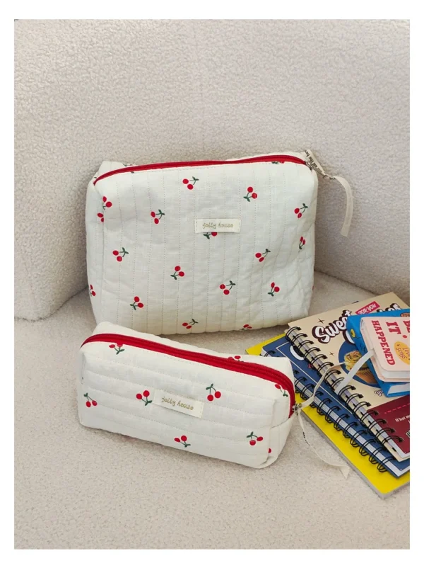 Quilted Cotton Ladies Travel Storage Bag Retro Cherry Women's Cosmetic Bags Cute Design Girls Pencil Case Makeup Bag Handbags - Image 27