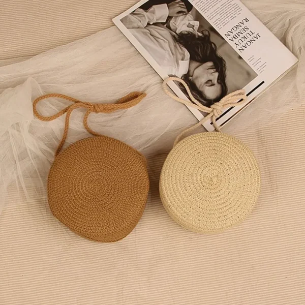 Round Straw Bag Women Woven Beach Crossbody Bag for Ladies Cute Shoulder Rattan Handmade Knitted Candy Color Small Handbag - Image 6