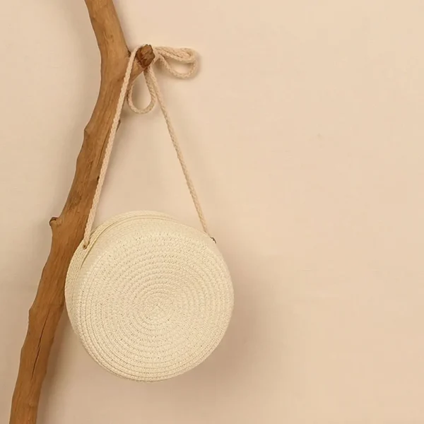 Round Straw Bag Women Woven Beach Crossbody Bag for Ladies Cute Shoulder Rattan Handmade Knitted Candy Color Small Handbag - Image 7